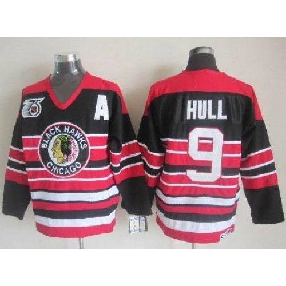 Blackhawks_9_Bobby_Hull_Red_Black_75TH_CCM_Stitched_NHL_Jersey_MLuBHSFib